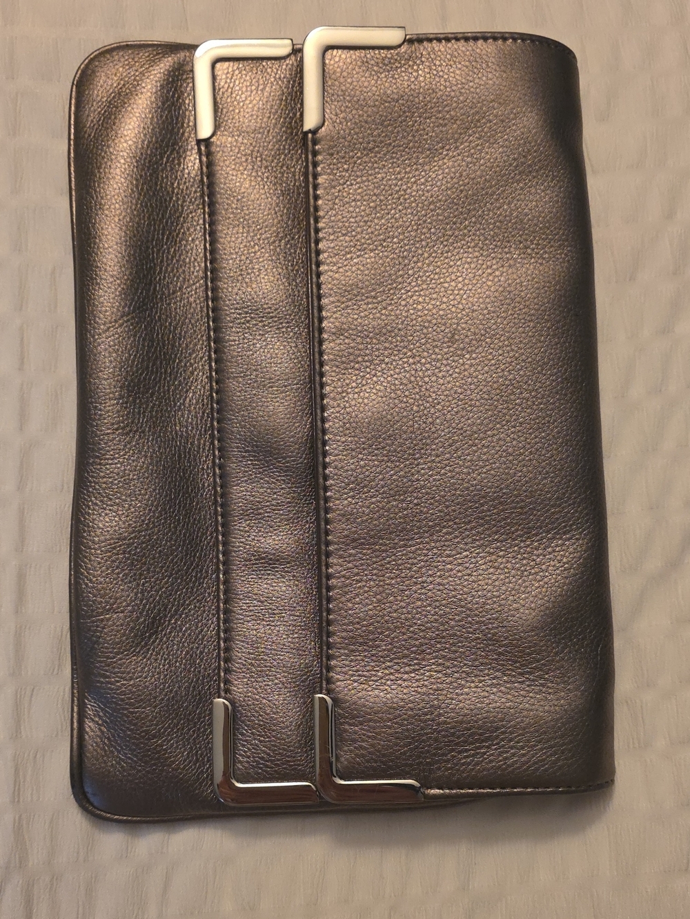Michael Kors Metallic Bronze Leather Clutch with Silver Hardware